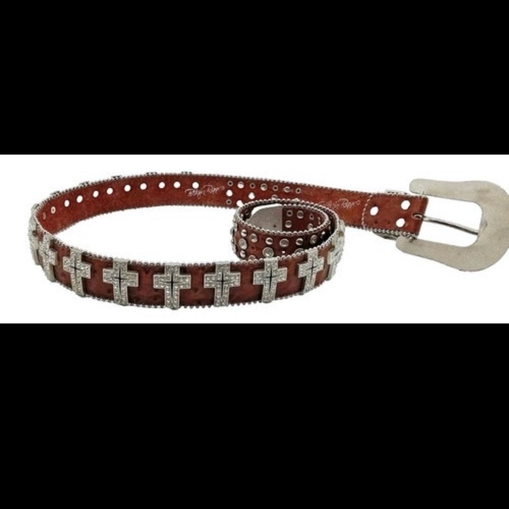 Rhinestone Cross Western Belt – Brown Leather Studded Cowgirl Belt